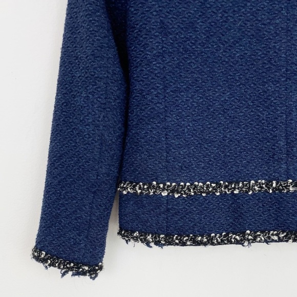 Zara Woman Blue Navy Frayed Tweed Knit Blazer Size Xsmall - Picture 13 of 16